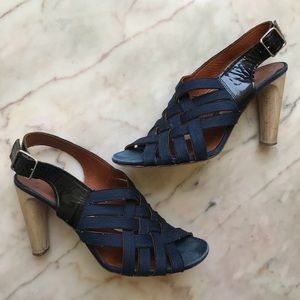 Lanvin distressed denim sandal heels Sz 40.5